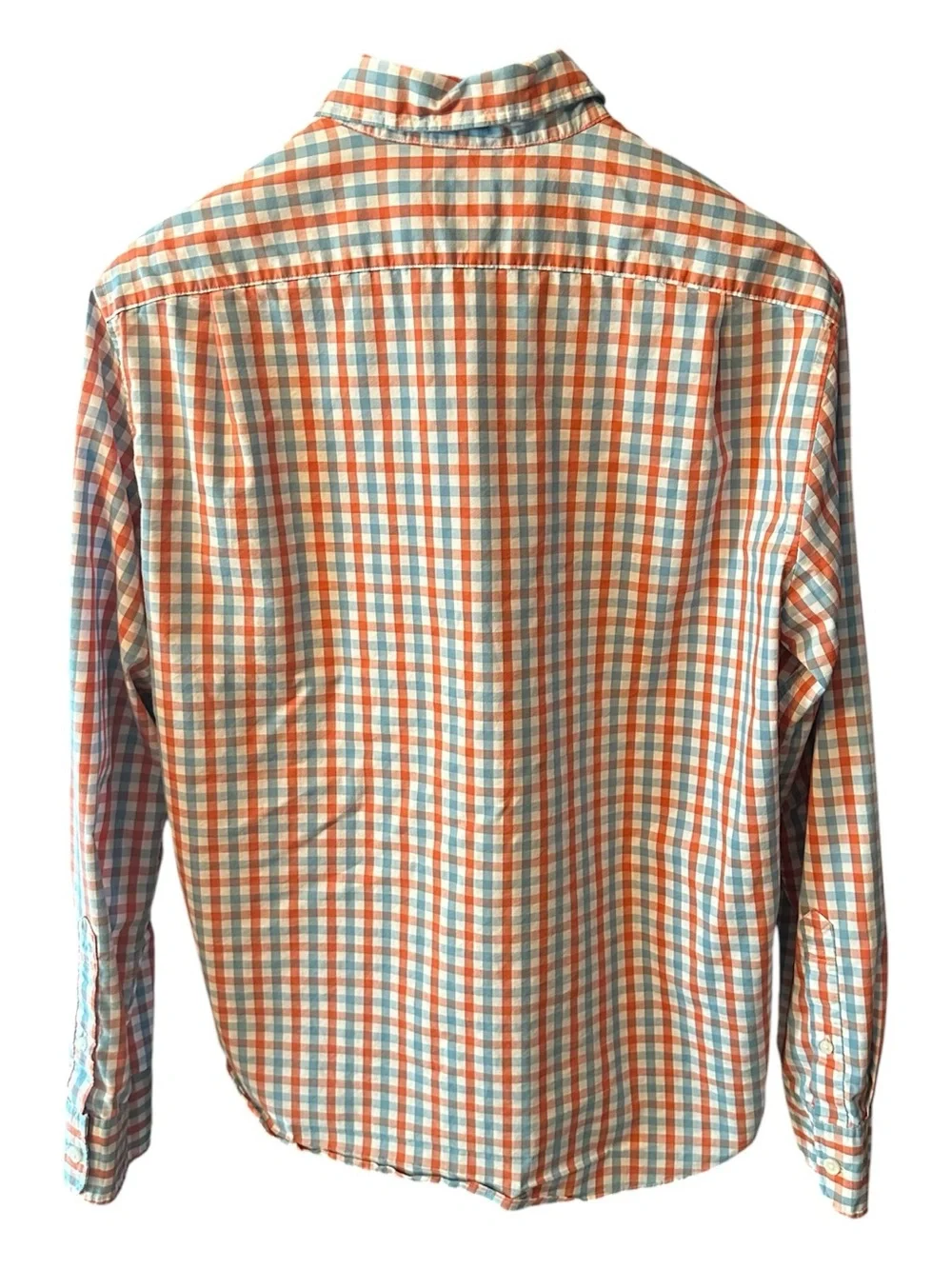 J. Crew Men's Orange and Blue Plaid Button-Down Shirt
